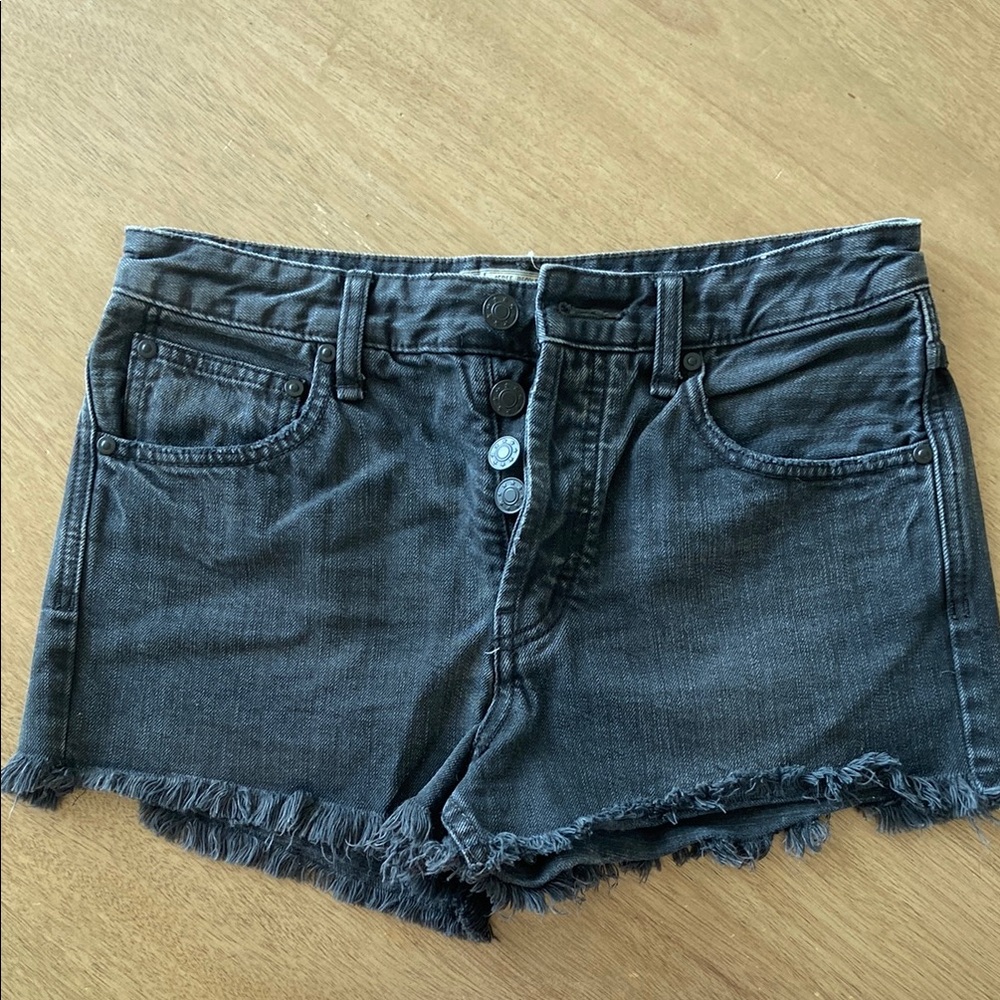 Free People Black Jean Shorts with Distressed Hem